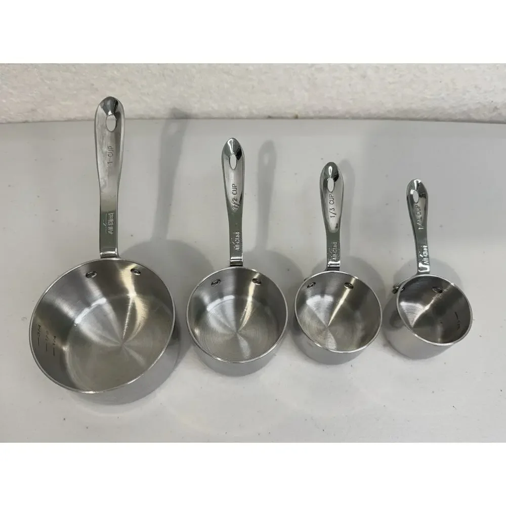 All-Clad Stainless Steel Measuring Cups 4pc Set Saucepan Design Riveted Handles